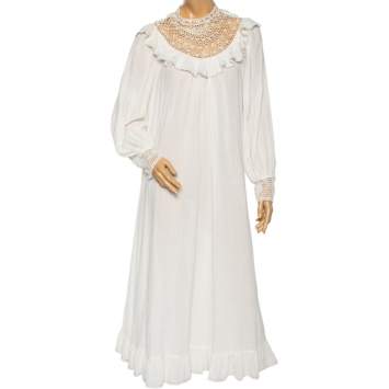 مملوكة مسبقًا Zimmermann White Cotton & Lace Detailed Ruffled Trimmed Midi Dress M