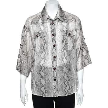 Pre Owned Zimmermann Beige Snake Printed Linen & Silk Corsage Safari Shirt S