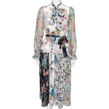 مملوكة مسبقًا Zimmermann Multicolored Floral Printed Chiffon Pleated Midi Dress M