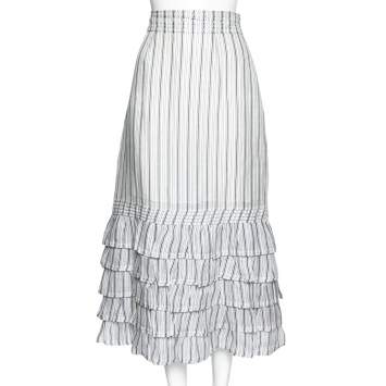 Pre Owned Zimmermann White Striped Linen & Silk Tiered Midi Skirt M