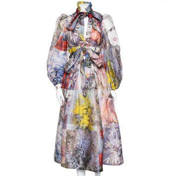 Pre Owned Zimmermann Multicolor Botanica Floral Print Linen Top and Skirt Suit XS