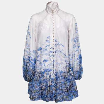 Pre Owned Zimmermann Blue Floral Printed Cotton Luminous Dress S