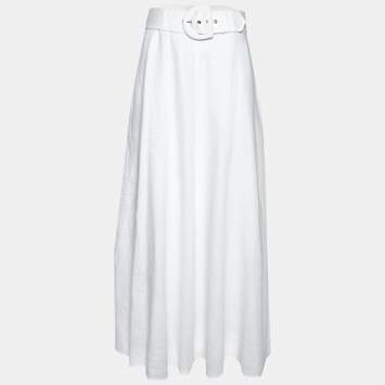 Pre Owned Zimmermann White Linen Belted Maxi Skirt M