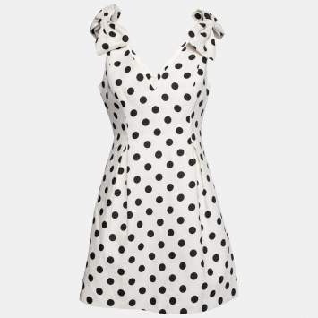 Pre Owned Zimmermann White Polka Dot Linen Corsage Bow Detailed Dress S