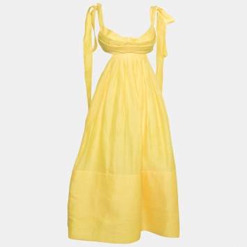 Pre Owned Zimmermann Yellow Linen And Silk Cutout Botanica Brallete Gown S