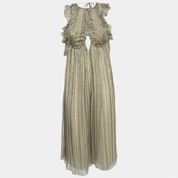 Pre Owned Zimmermann Green Lurex Striped Chiffon Cut-Out Back Jumpsuit S