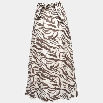 Pre Owned Zimmermann Ivory Fiesta Zebra Print Linen Midi Wrap Skirt S