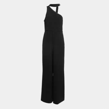 Pre Owned Zimmermann Black Crepe Wide Leg Halter Neck Jumpsuit L