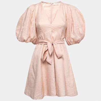 Pre Owned Zimmermann Light Pink Linen Full-Sleeve Mini Dress S