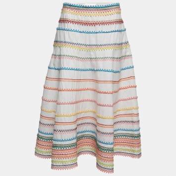 Pre Owned Zimmermann White Linen Blend Embroidered Laelia Skirt L