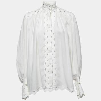 Pre Owned Zimmermann White Ramie Button Front Blouse S