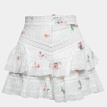 Pre Owned Zimmermann White Floral Printed Cotton Lace Trimmed Shorts L