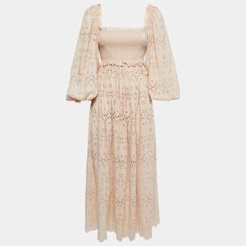 Pre Owned Zimmermann Pink Eyelet Cotton Maxi Dress M
