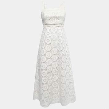 Pre Owned Zimmermann White Floral Cotton & Linen Sleeveless Midi Dress M