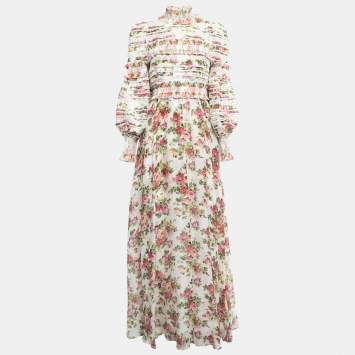 Pre Owned Zimmermann Multicolor Floral Print Linen & Silk Long Sleeve Maxi Dress M