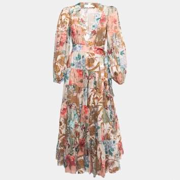 Pre Owned Zimmermann Multicolor Floral Printed Paneled Maxi Dress M