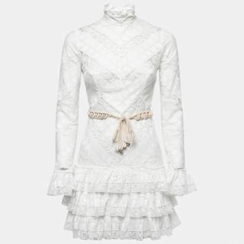 Pre Owned Zimmermann White Lace Paneled Veneto Perennial Belted Dress S