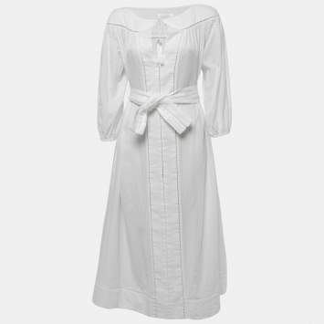 Pre Owned Zimmermann White Cotton Belted Tunic Maxi Dress S