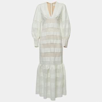 Pre Owned Zimmermann White Linen Blouson Sleeve Maxi Dress L