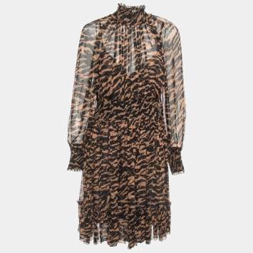 Pre Owned Zimmermann Brown Animal Print Silk Mini Dress L