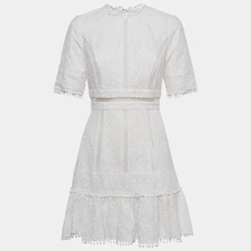 Pre Owned Zimmermann White Caravan Embroidered Cotton Mini Dress M