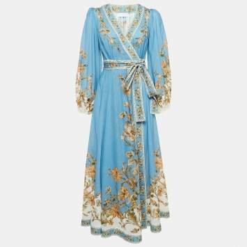Pre Owned Zimmermann Blue Chintz Floral Print Cotton Wrap Dress S