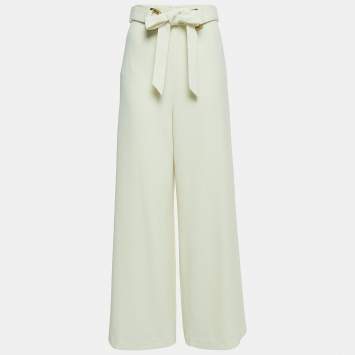 Pre Owned Zimmermann Cream Textured Crepe Belted Trousers M