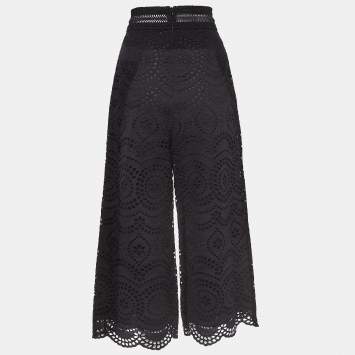 Pre Owned Zimmermann Black Floral Pattern Lace Cropped Wide-Leg Trousers M