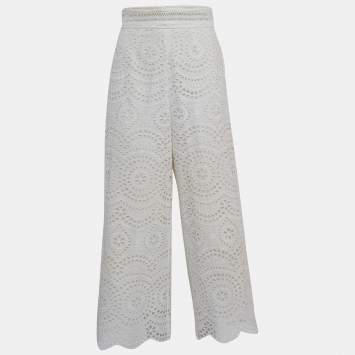 Pre Owned Zimmermann White Embroidered Cotton Meridian Cropped Trousers M