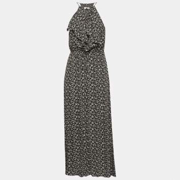 Pre Owned Zimmermann Black/White Floral Print Crepe Tie-Up Detail Maxi Dress M