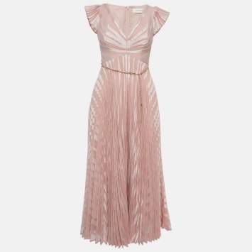 مملوكة مسبقًا Zimmermann Pink Pleated Crepe Sunray Midi Dress S