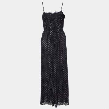 Pre Owned Zimmermann Black Polka Dot Crepe Lace Trim Jumpsuit S