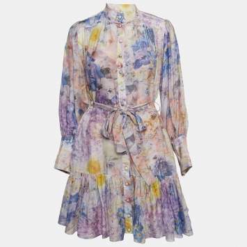 Pre Owned Zimmermann Blue Floral Print Cotton Rhythmic Lantern Dress M