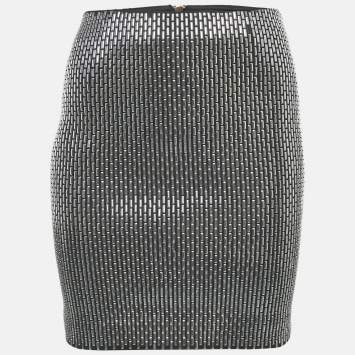 Pre Owned Zoe Karssen Black/Silver Embellished Jersey Mini Skirt S
