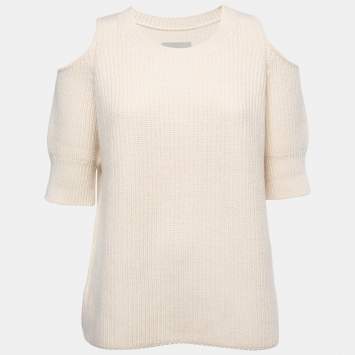 Pre Owned Zoe Jordan Cream Cashmere & Wool Knit Cold Shoulder Sweater S/M