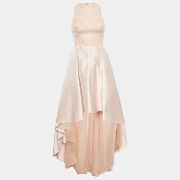 Pre Owned Zuhair Murad Pink Embellished Silk Blend High Low Gown M