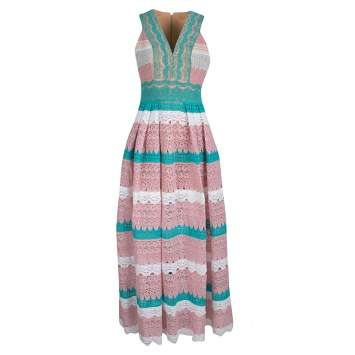 Pre Owned Zuhair Murad Multicolor Beadwork and Floral Lace Sleeveless Gathered Gown M