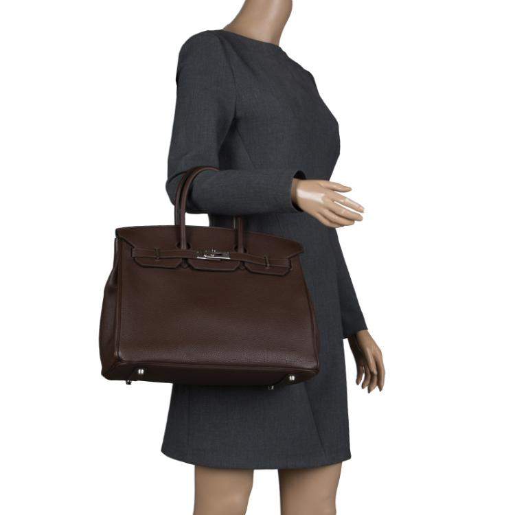 Pre Owned Hermes Cacao Togo Leather Palladium Hardware Birkin 35 Bag