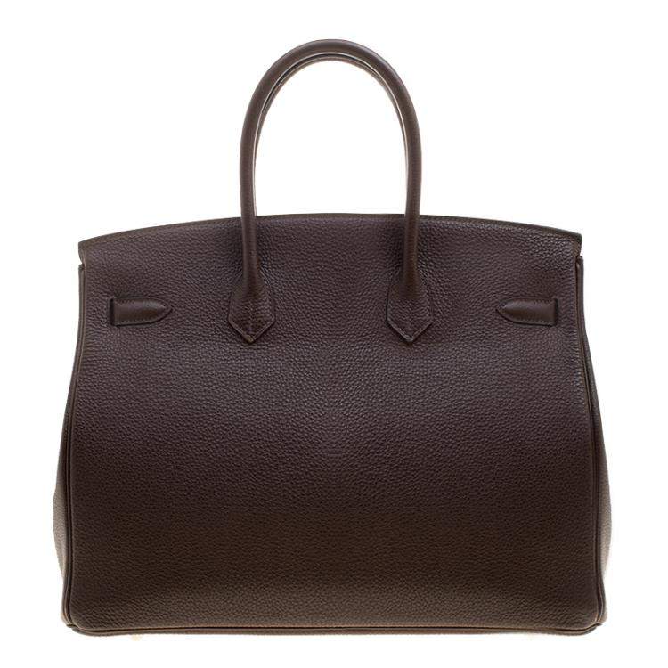 Pre Owned Hermes Cacao Togo Leather Palladium Hardware Birkin 35 Bag