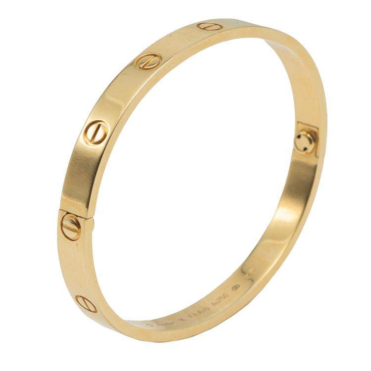 Pre Owned Cartier Love Yellow Gold Bracelet Size 18