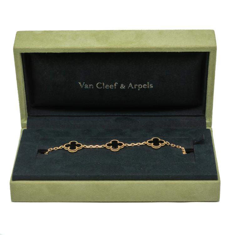 Pre Owned Van Cleef & Arpels Vintage Alhambra Onyx Yellow Gold Bracelet