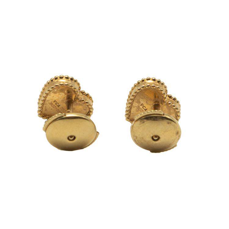 Pre Owned Van Cleef & Arpels Sweet Alhambra Hearts White MOP Yellow Gold Earrings