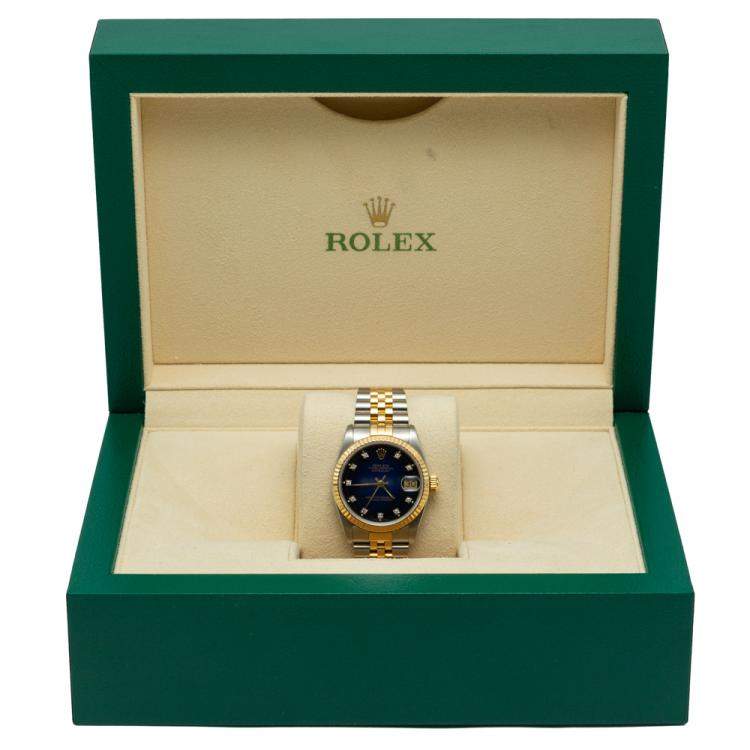 Pre Owned Rolex Date-Just Steel & Yellow Gold Blue Diamond Dial Watch 31MM