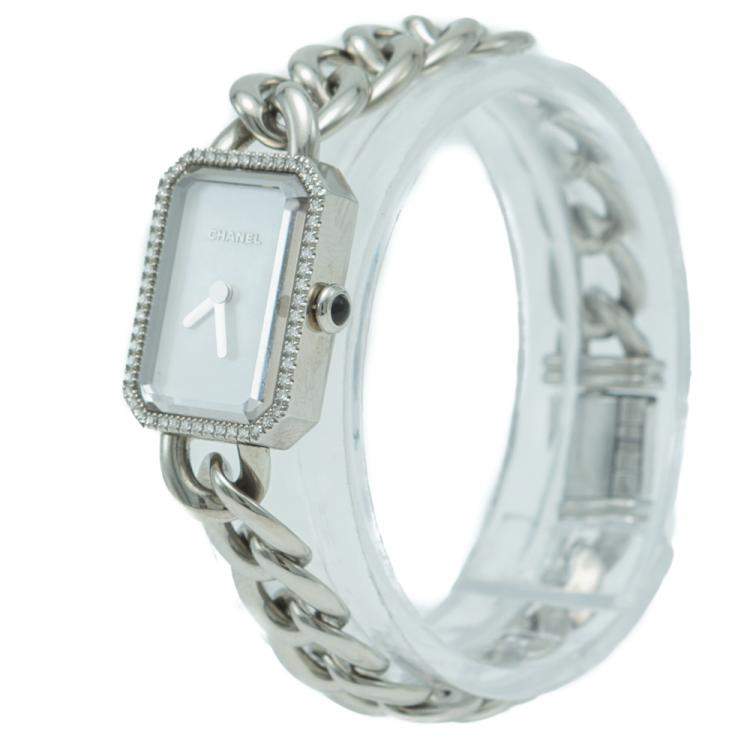 Pre Owned Chanel Premiere White Mother of Pearl Diamond Stainless Steel Women's Small Watch 22 X 16 MM