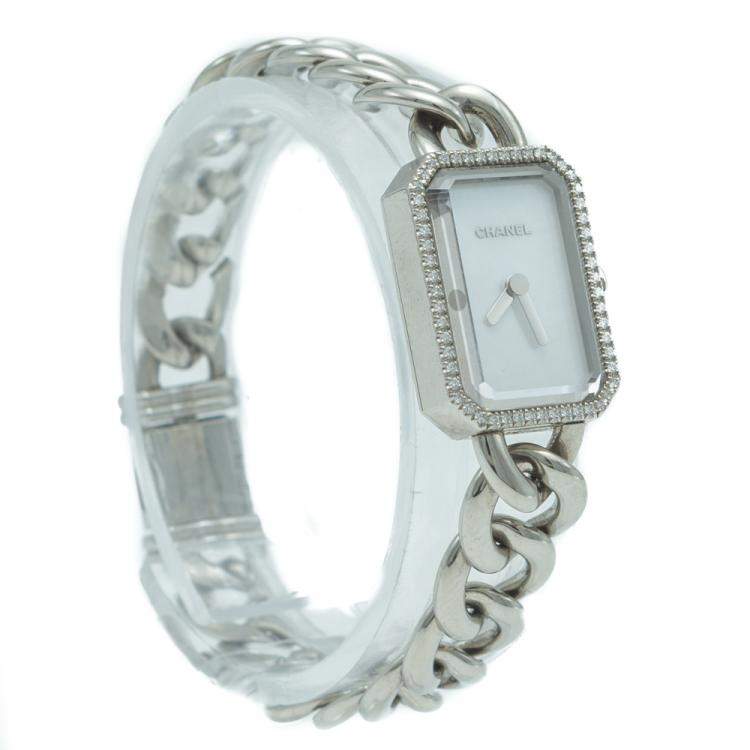 Pre Owned Chanel Premiere White Mother of Pearl Diamond Stainless Steel Women's Small Watch 22 X 16 MM