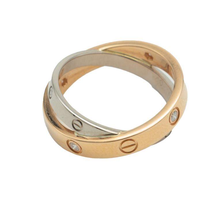 Pre Owned Cartier Love Half Diamond Rose & White Gold Ring Size 51