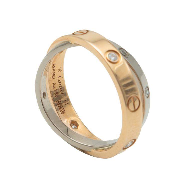 Pre Owned Cartier Love Half Diamond Rose & White Gold Ring Size 51