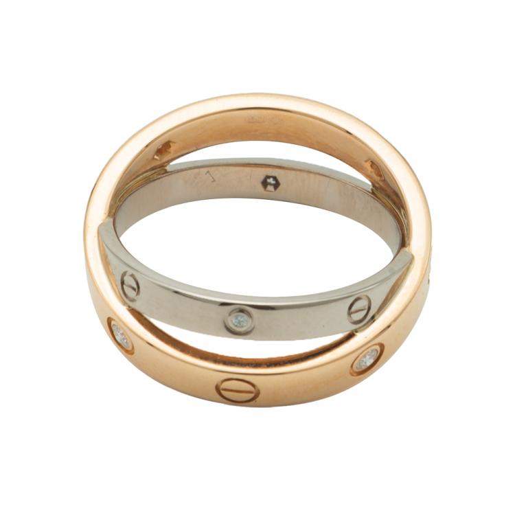 Pre Owned Cartier Love Half Diamond Rose & White Gold Ring Size 51