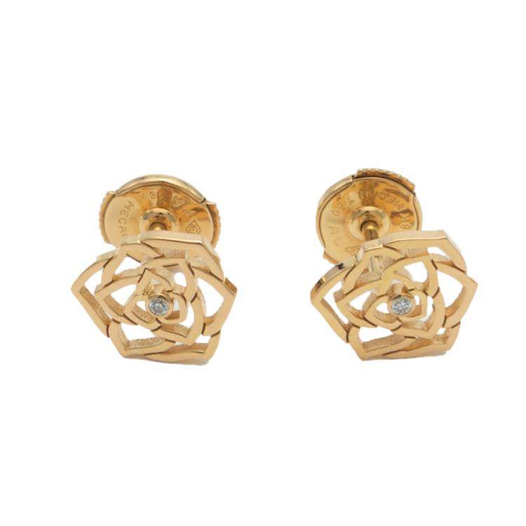 Piaget Rose Gold Diamond Flower Earrings Piaget TLC