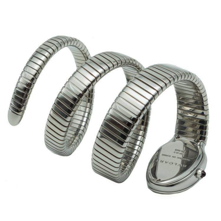 Pre Owned Bvlgari Serpenti White Double Spiral Diamond Bezel Watch